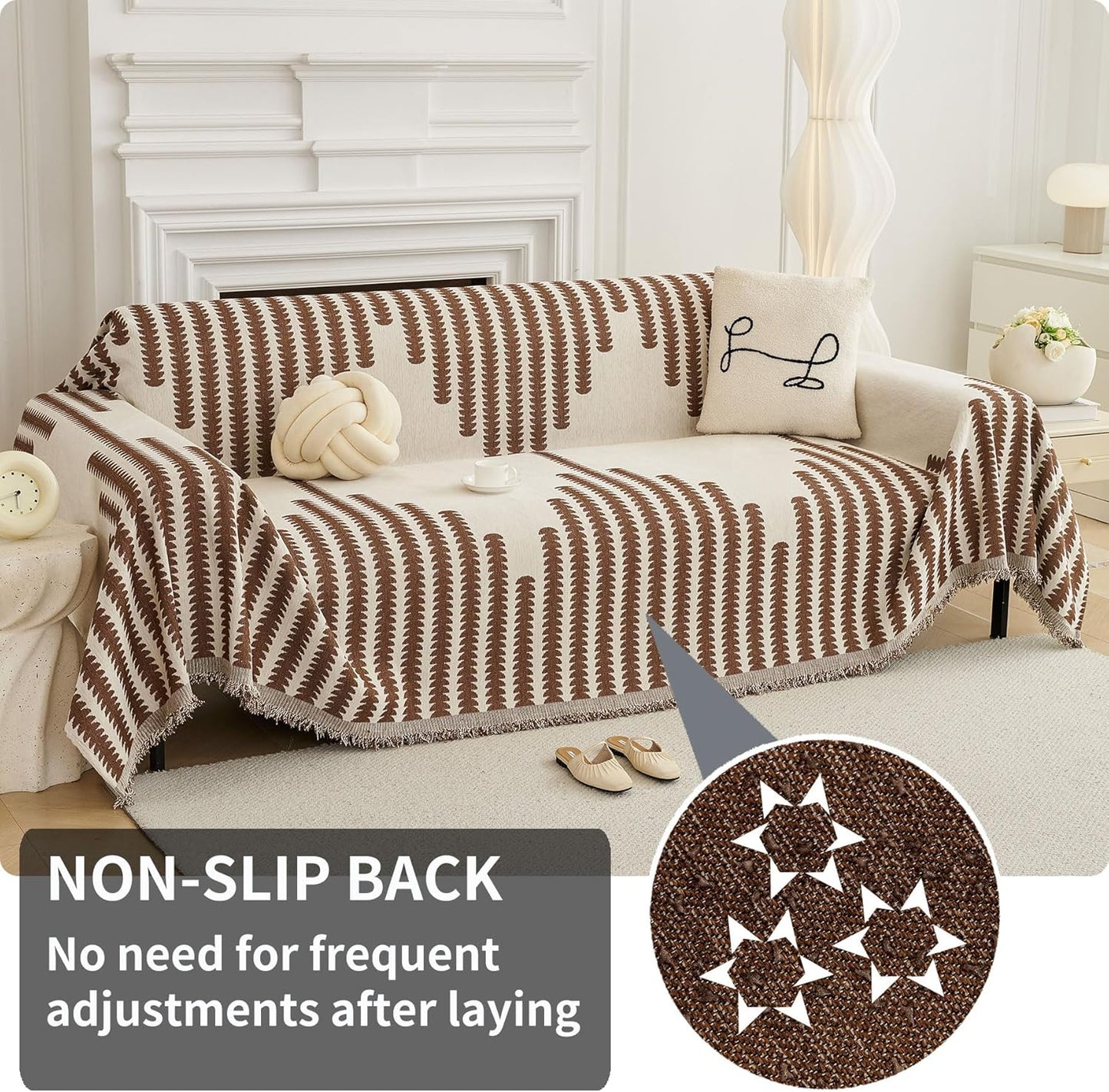 HAOMAIJIA Boho Sofa Covers Couch Covers for 3 Cushion Couch Sofa Pet Friendly Soft Thick Non Slip Couch Cover for Dogs Washable Sectional Couch Covers L Shape Furniture Protector (Brown, 71"x134")