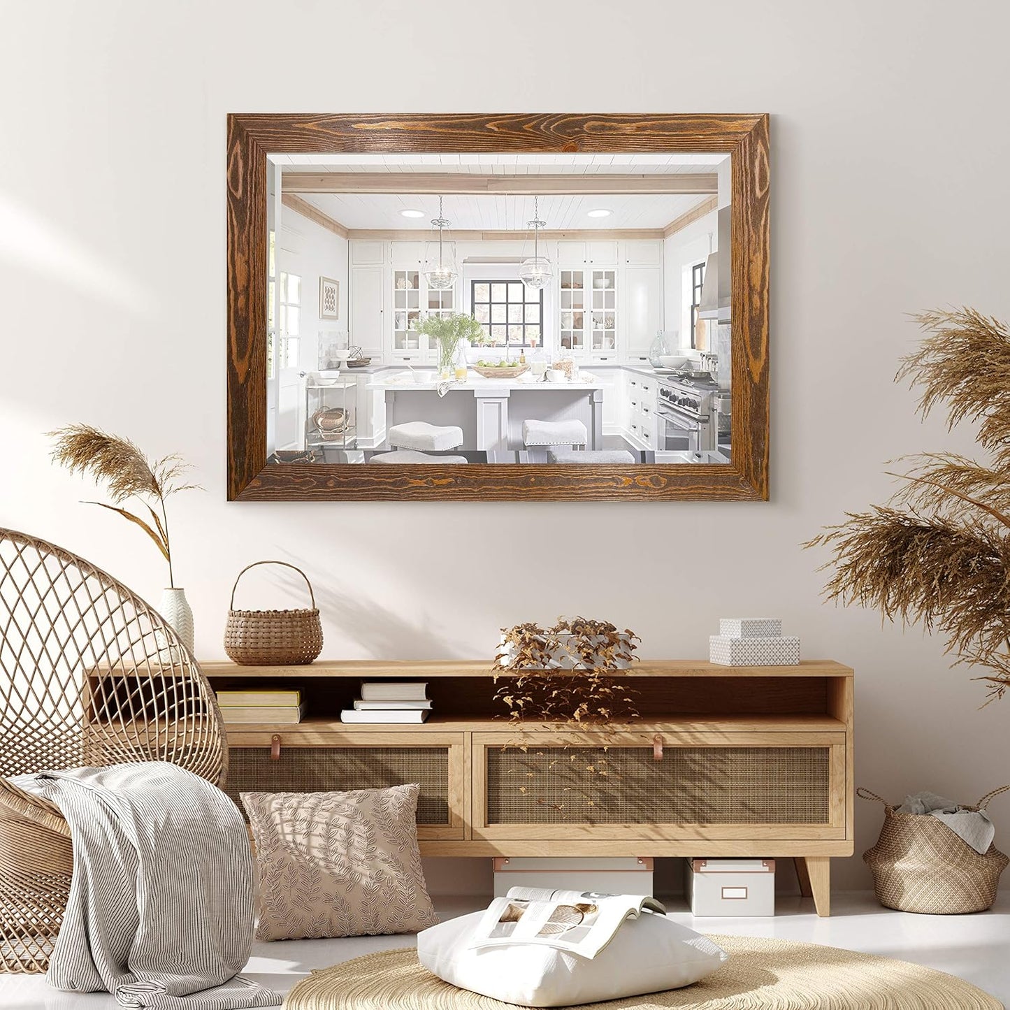 Maple Rustic Mirror Rectangular Barnwood Framed Wall Mirror for Home Decor, Vertical or Horizontal Hanging, 41x29