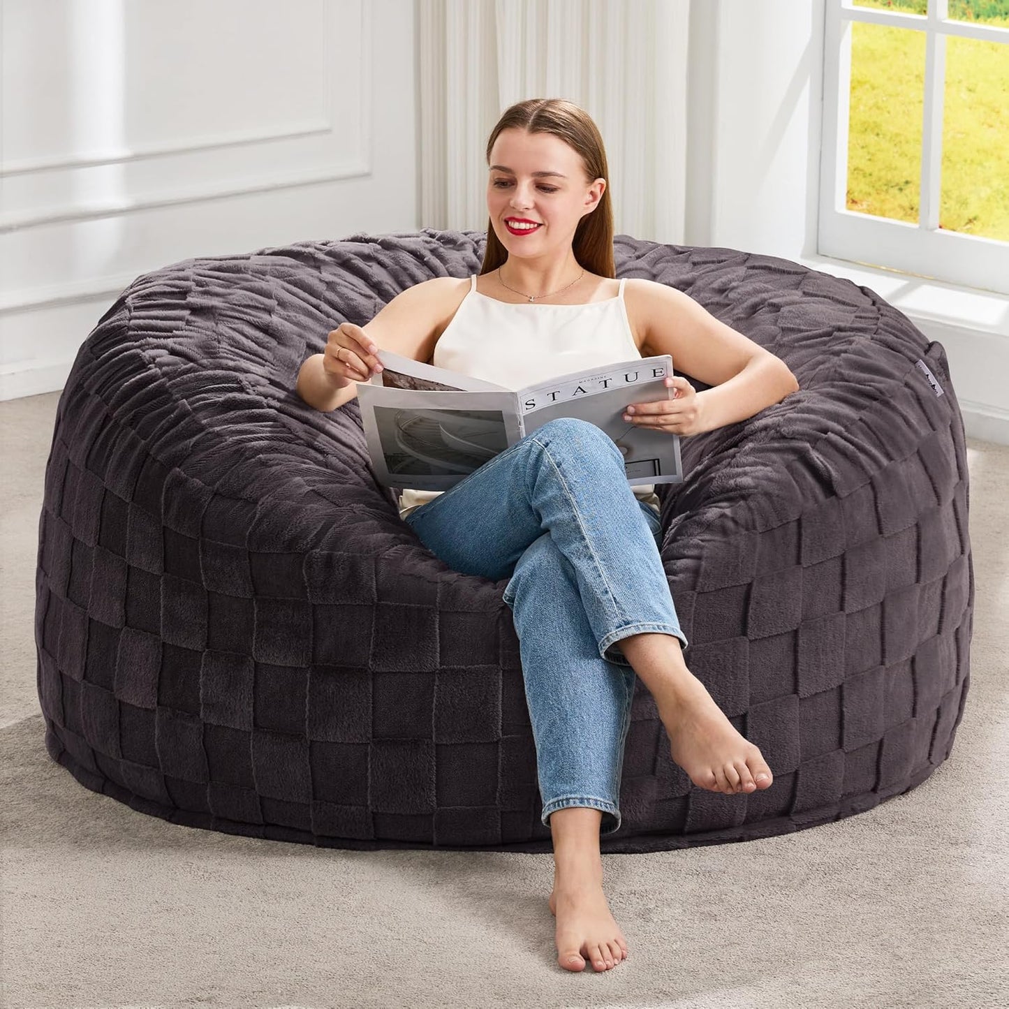 Hobestluk Bean Bag Chairs Beanbag Chair with Filler Adult Bean Bags with Fluffy Cover, Giant Bean Bag Chairs for Adults for Living Room, Bedroom (Dark Grey, 4FT - 44” x 44” x 24”)