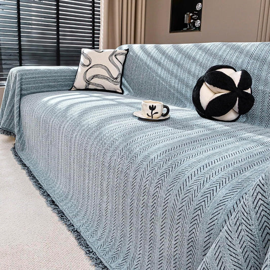 Nobildonna Sofa Cover Washable Soft Thicken Chenille Couch Cover with Tassel,Waterproof Sofa Slipcovers for 2 Cushion Couch,Loveseat,Futon Couch Furniture Protector Pet-Friendly,Dusty Blue 71"x102"