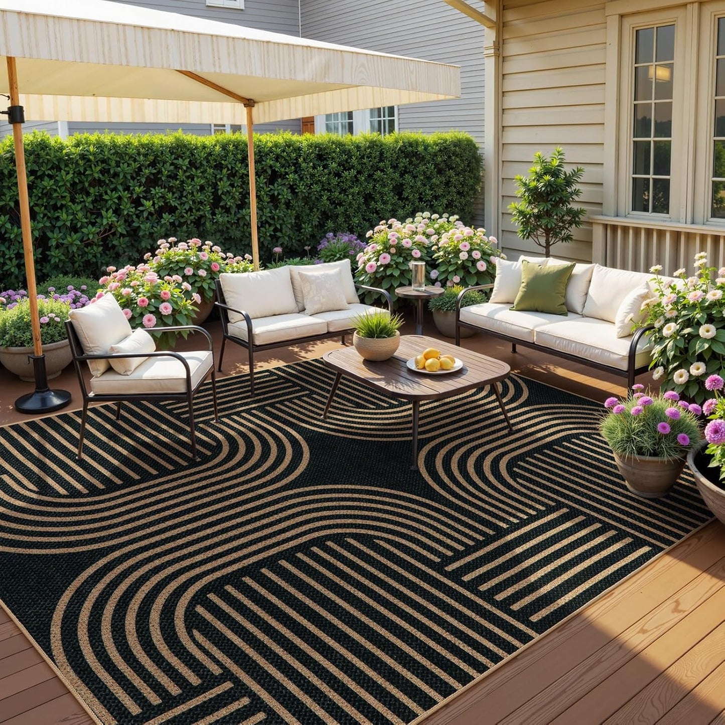 Lahome Modern Geometric Easy Jute Rug, 6x9 Area Rugs for Living Room Outdoor Patio Washable Indoor Outdoor Carpet, Farmhouse Large Non Slip Carpet for Bedroom Backyard Dining Room