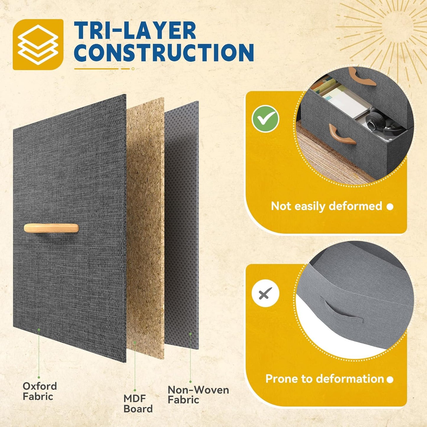 DWVO 4 Drawers Dresser, Small Dresser for Bedroom, Fabric Storage Tower, Chest of Drawers, Organizer Unit for Closets, Living Room, Sturdy Steel Frame, Wooden Top, Easy Pull Handle