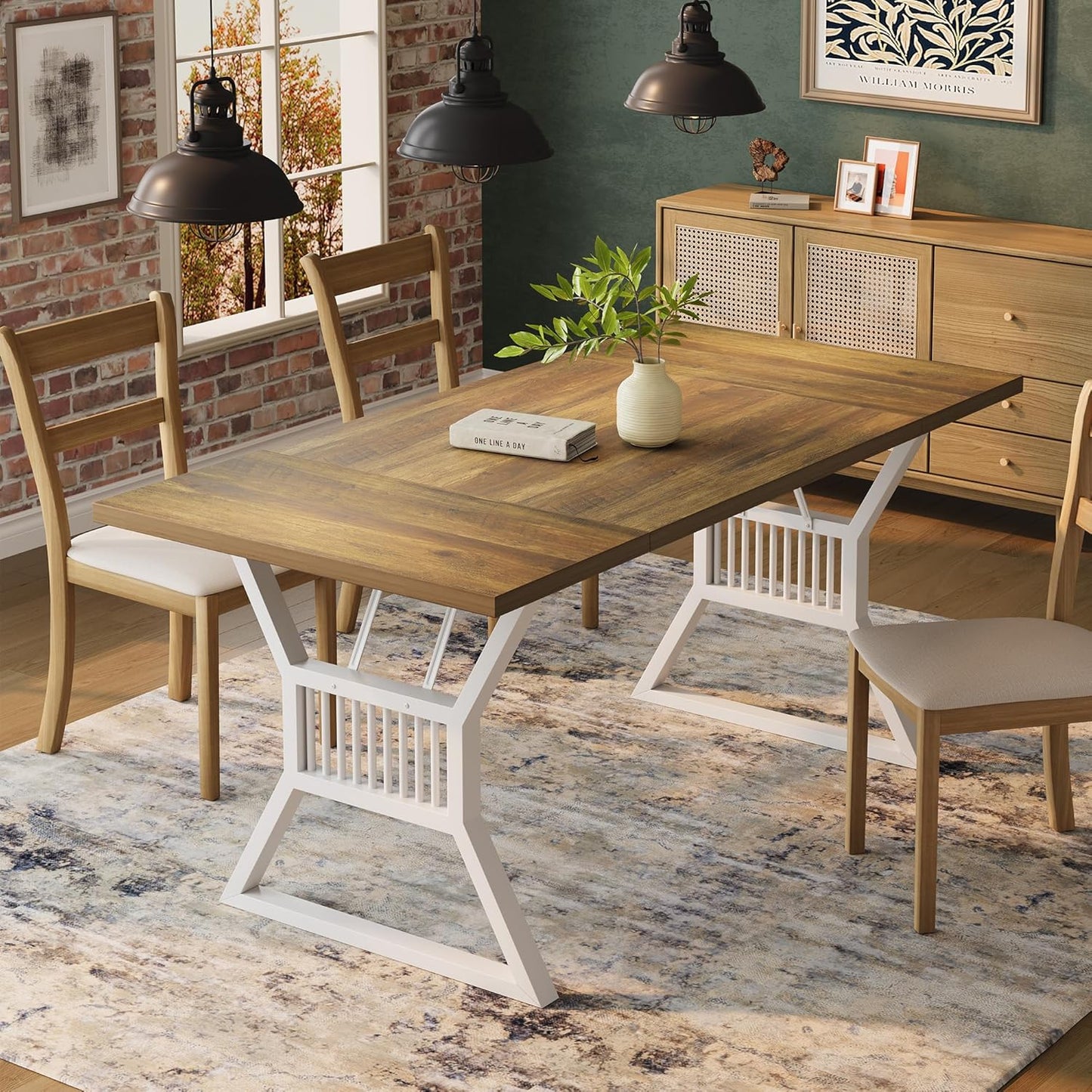 GarveeHome 70.8 Inch Dining Table 4-6 Person, Kitchen Table with Heavy Duty Metal Legs, Farmhouse Dining Room Table for Kitchen, Living Room