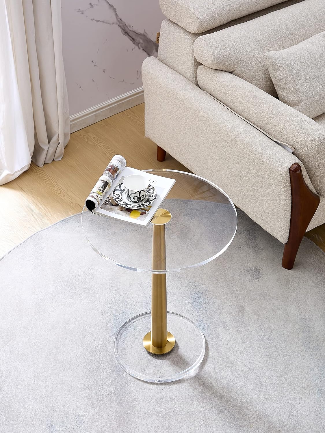 Clear Acrylic Table with Cone Metal Pole (Large, Brushed Gold) …