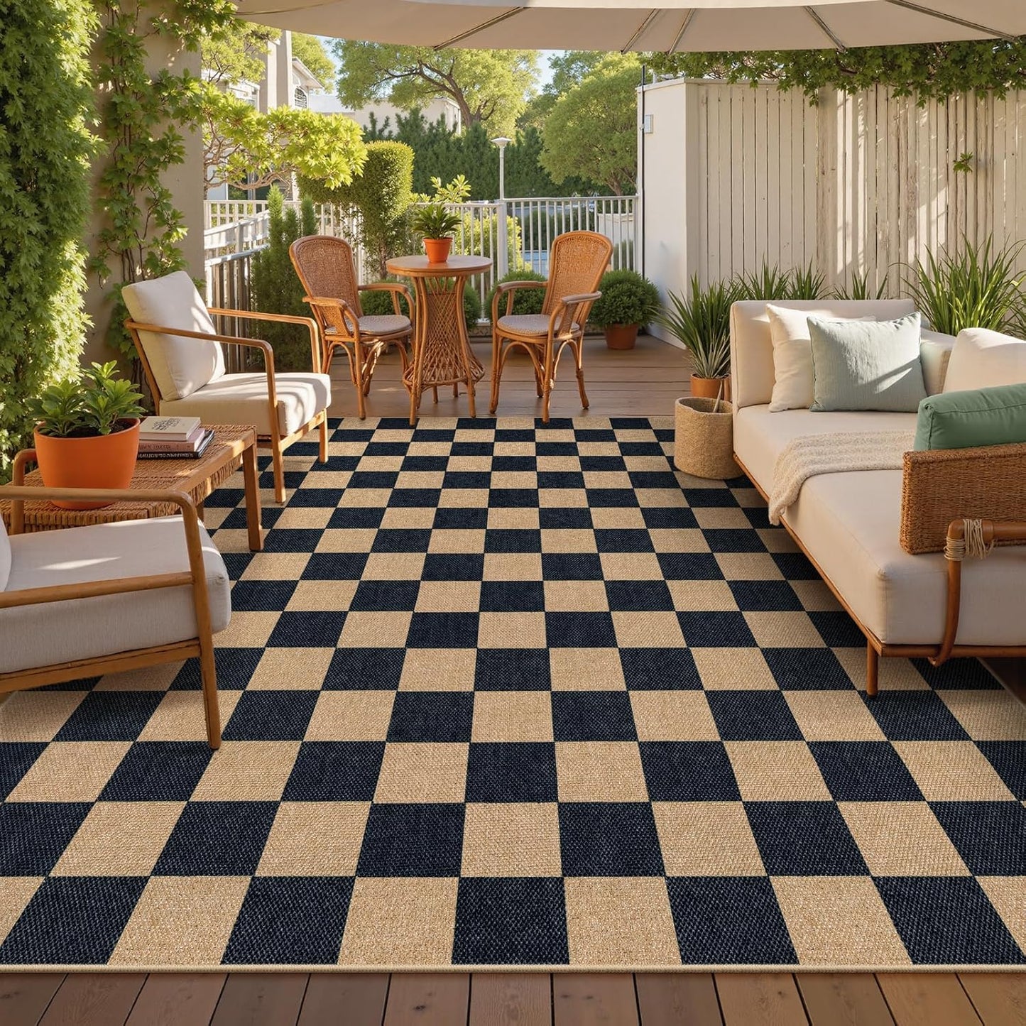 Lahome Checkered Easy Jute 8x10 Rug, Washable Rugs for Living Room Office, Farmhouse Neutral Non Slip Non Shedding Stain Resistance Indoor Outdoor Carpet for Balcony Patio Classroom