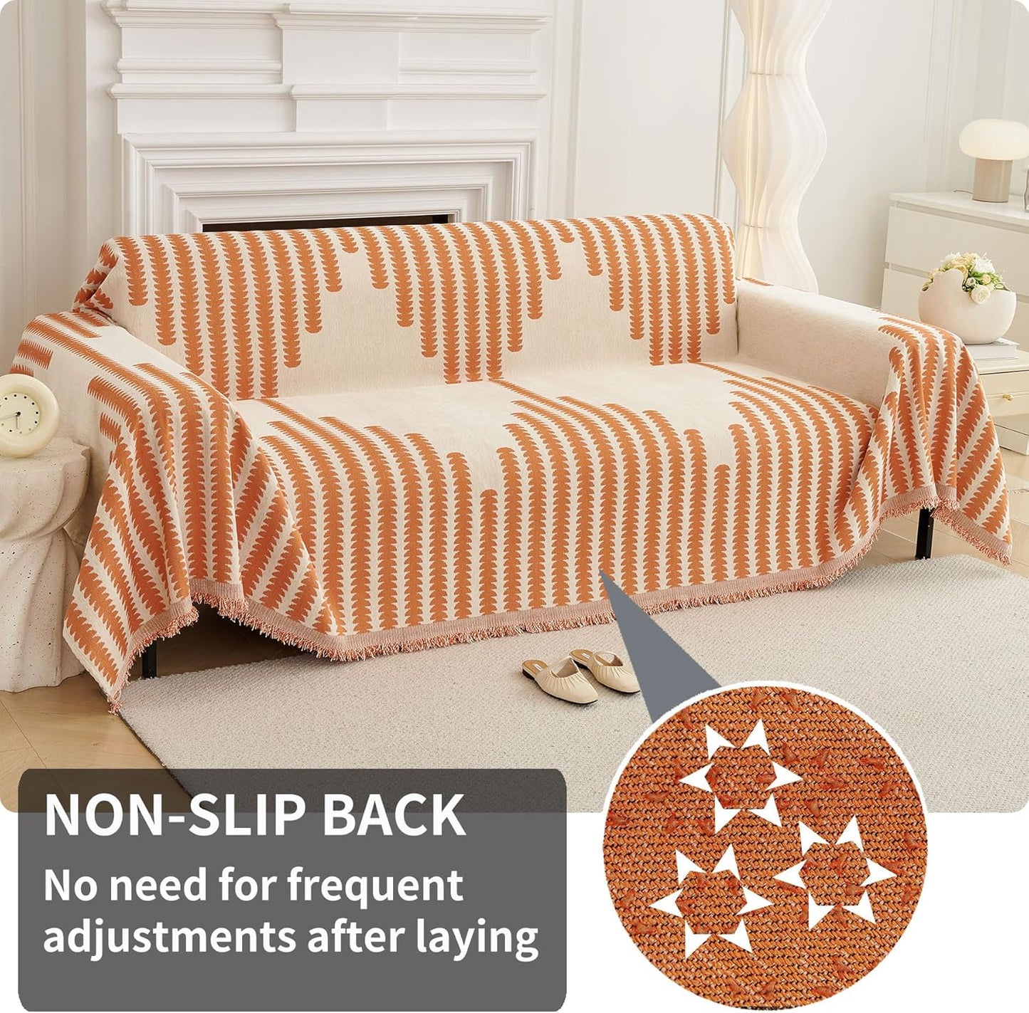 HAOMAIJIA Boho Sofa Covers Couch Covers for 2 Cushion Couch Sofa Pet Friendly Soft Thick Non Slip Couch Cover for Dogs Washable Sectional Couch Covers L Shape Furniture Protector (Orange, 71"x102")