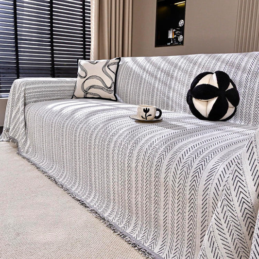 Nobildonna Sofa Cover Washable Soft Thicken Chenille Couch Cover with Tassel,Waterproof Sofa Slipcover for 2-3 Cushion Couch,Sectional Sofa,L-Shaped Furniture Protector Pet-Friendly,Beige 91"x118"