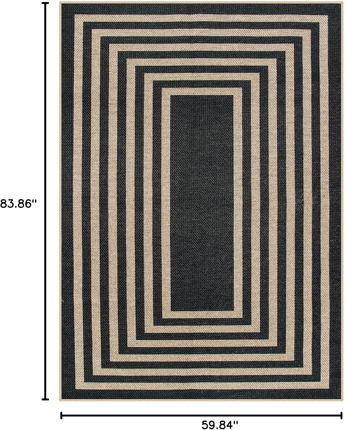 Lahome Modern Geometric Easy Jute Outdoor Rug, 5x7 Patio Living Room Rug Large Black Carpet for Bedroom, Farmhouse Washable Indoor Outdoor Carpet for Dining Room Backyard Deck
