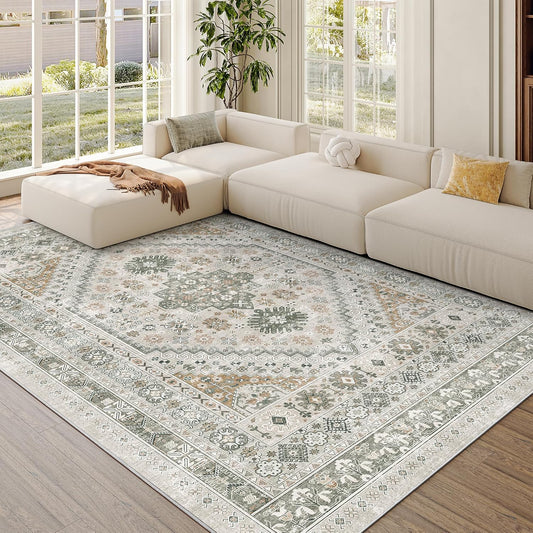 zesthome 6x9 Area Rug, Super Soft Washable Rugs for Living Room, Non-Slip Stain Resistant Vintage Rugs, Ultra-Thin Large Area Rugs (Brown/Grey,6'x9')