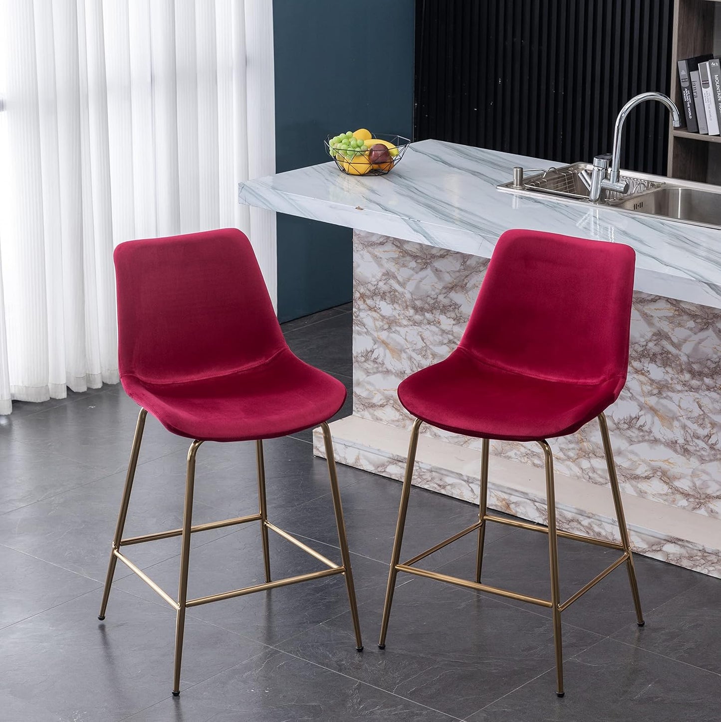 Roundhill Furniture Aufurr Modern Velvet 26.50 Counter Height Stools, Set of 2, Red