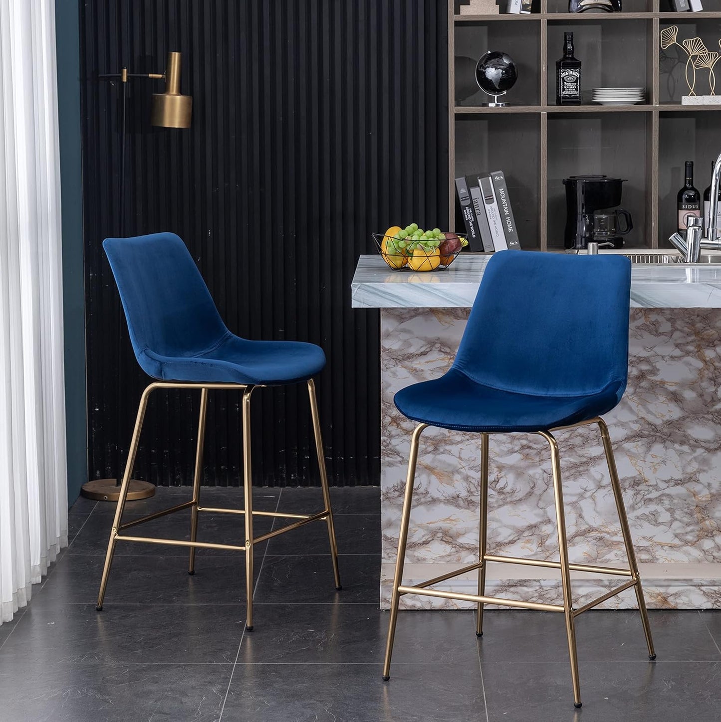 Roundhill Furniture Aufurr Modern Velvet 26.50 Counter Height Stools, Set of 2, Blue