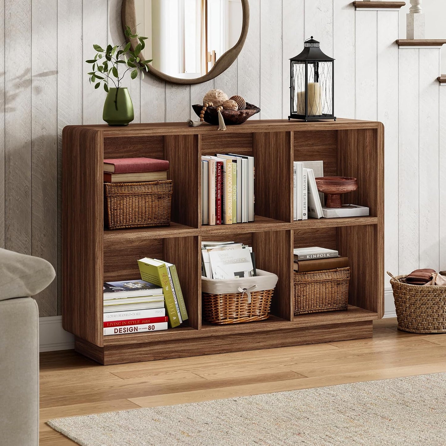 ChooChoo 6 Cube Storage Organizer, Wooden Bookcase with Storage, Cube Storage Bookshelf for Bedroom and Home Office, Brown Walnut