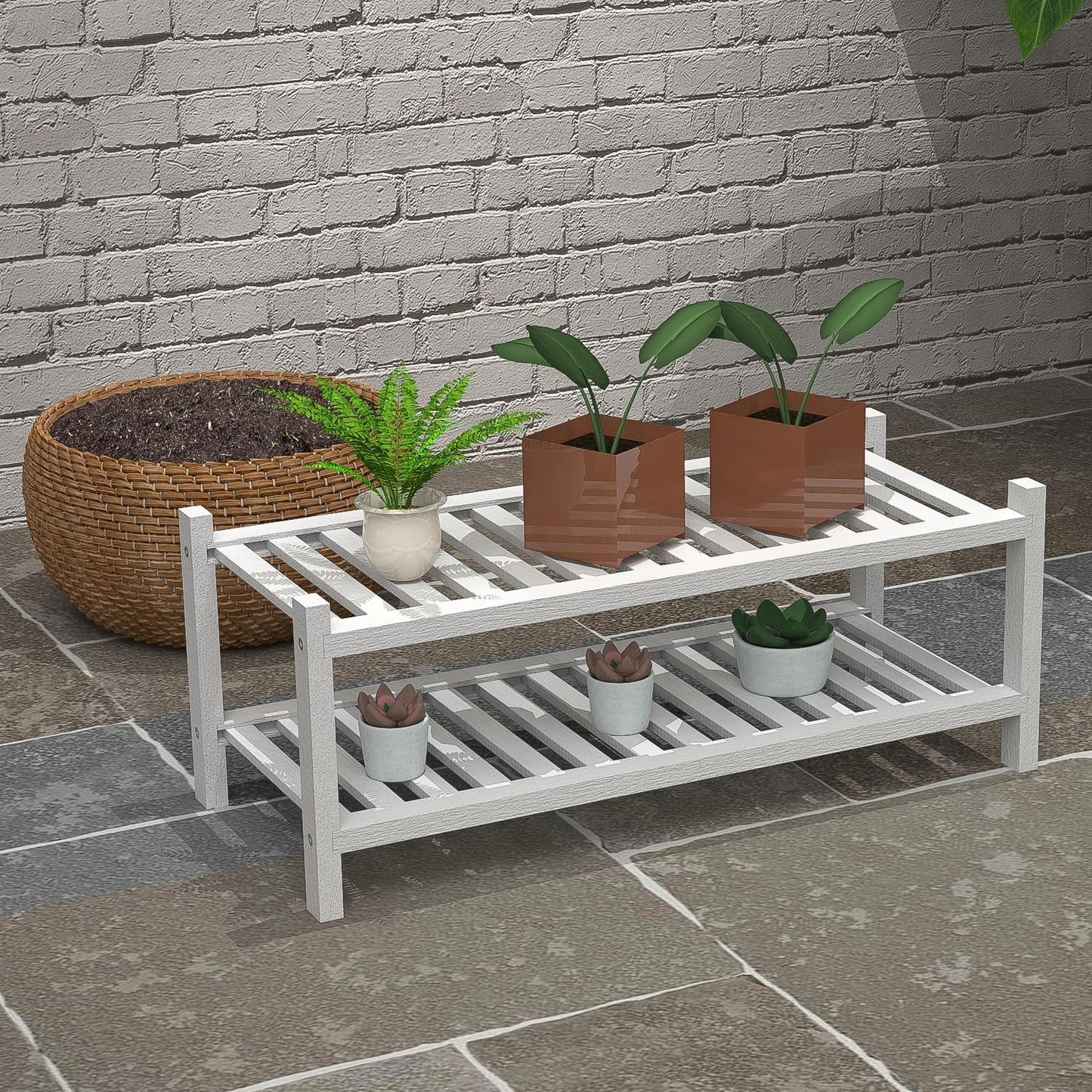 Shoe Rack 2-Tier Organizer-Stackable Storage Shelf with Multi-Function Combinations-Free Standing Bamboo Shoe Racks for Closet,Entryway,Hallway,Bathroom,Living Room Shoe Organization (White, 2-Tier)