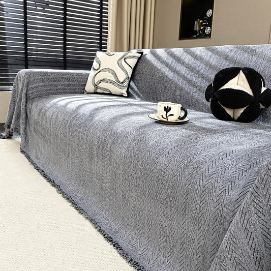 Nobildonna Sofa Cover Washable Soft Thicken Chenille Couch Cover with Tassel,Waterproof Sofa Slipcovers for 2 Cushion Couch,Loveseat,Futon Couch Furniture Protector Pet-Friendly,Dark Gray 71"x102"