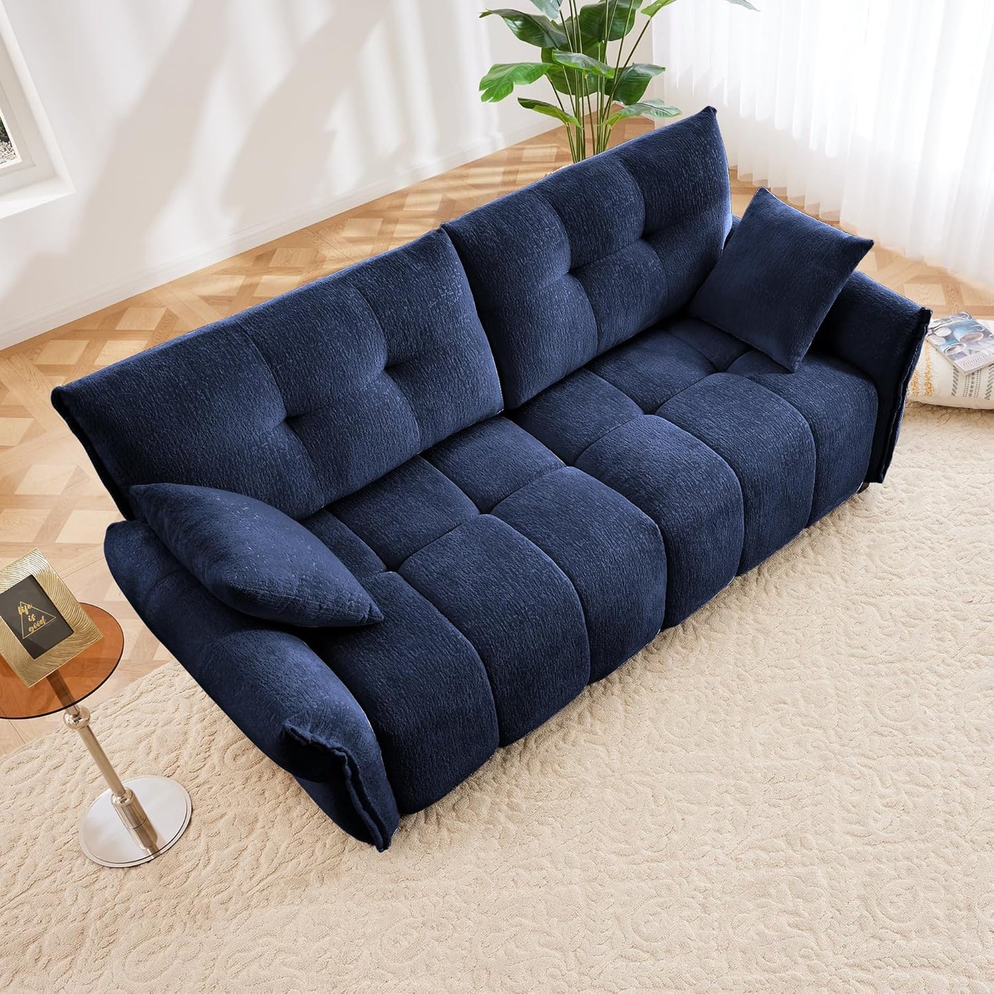 Modern Chenille Fabric 2-Seat Loveseat Sofa, Premium Upholstery Living Room Couch with Tufted Backrest & Comfortable Armrests and High-Resilience Memory Foam Cushions,Blue