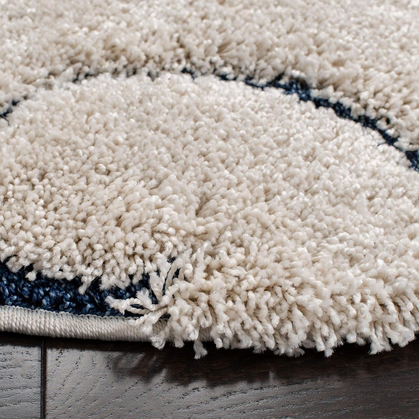 SAFAVIEH Florida Shag Collection 4' Round Cream/Blue SG455 Scrolling Vine Graceful Swirl Textured Non-Shedding Living Room Bedroom Dining Room Entryway Plush 1.2-inch Thick Area Rug