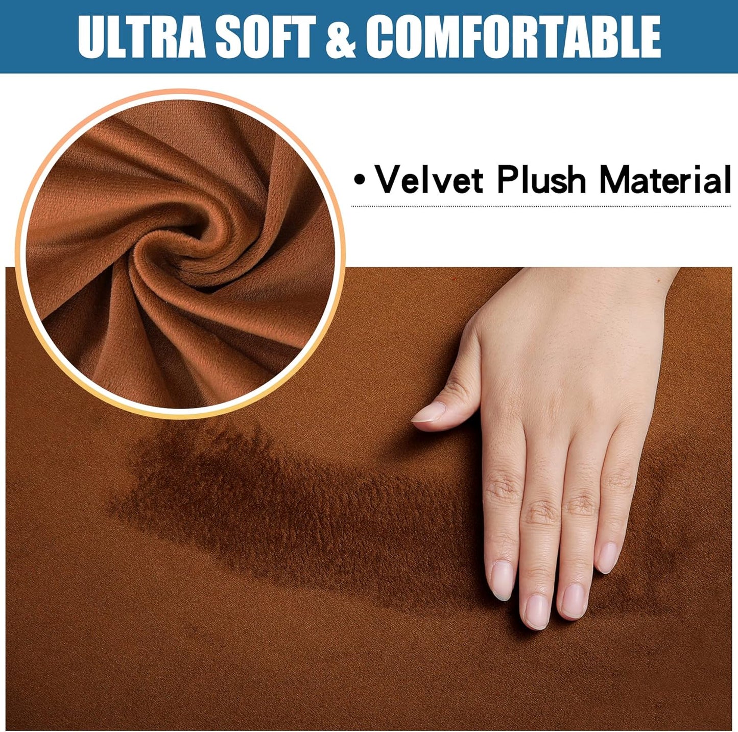 Smiry Velvet Seat Covers for Dining Room Chair Set of 6, Stretch Fit Removable Washable Chair Seat Cushion Protector Slipcovers with Ties, Camel