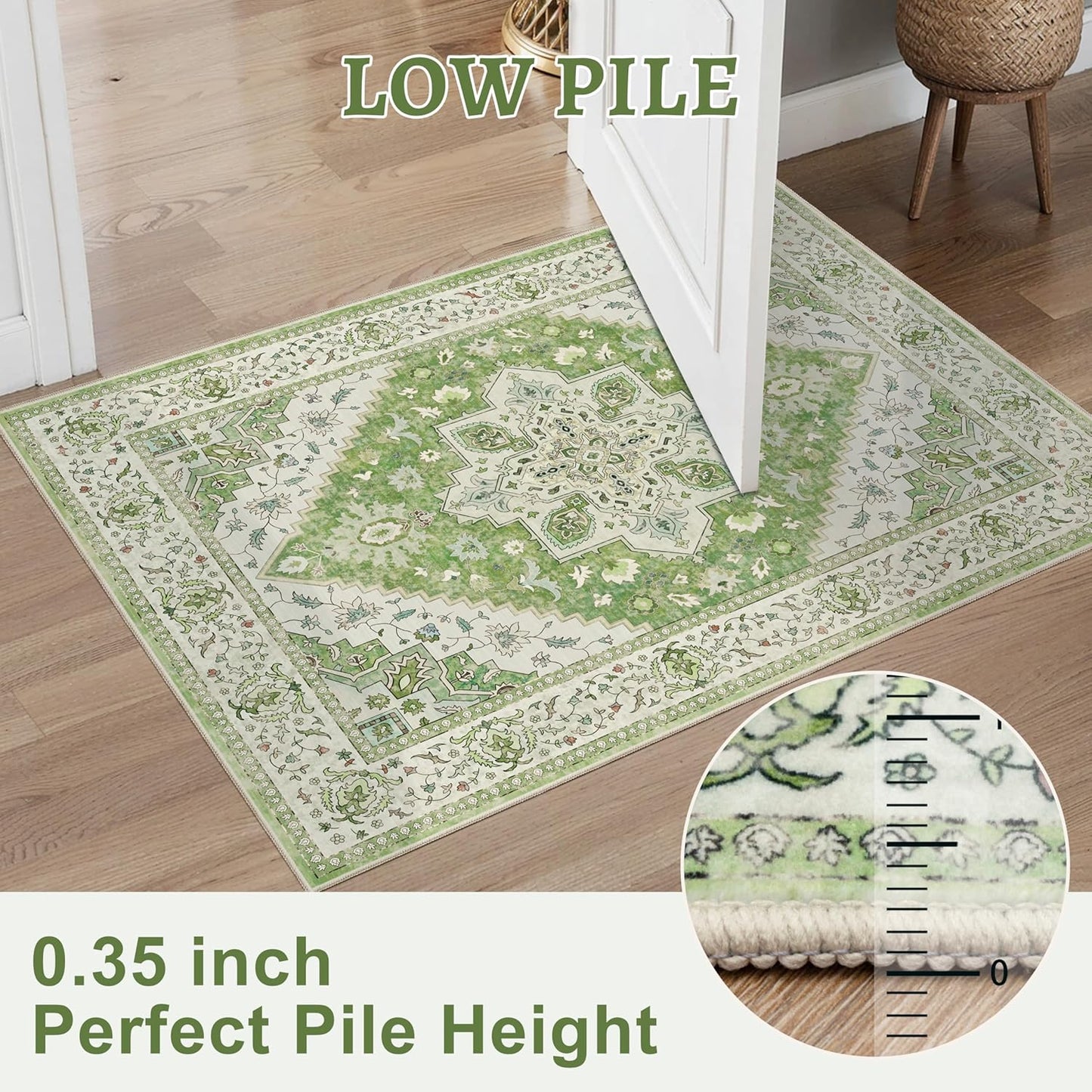 Tangsoo 5x7 Area Rug Washable Rug for Living Room, Vintage Indoor Non Slip Large Area Rugs, Print Distressed Green Carpet, Soft Low Pile Foldable Floor for Bedroom Dining Room Dorm