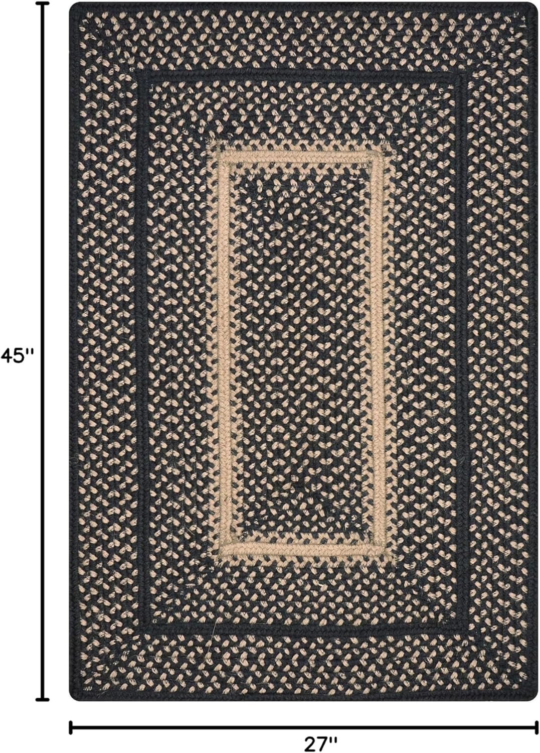 Manchester Black Small Braided Rug, Jute, 27x45 Rectangle - Perfect Country Primitive Decor for Entryway, Bathroom, Everywhere