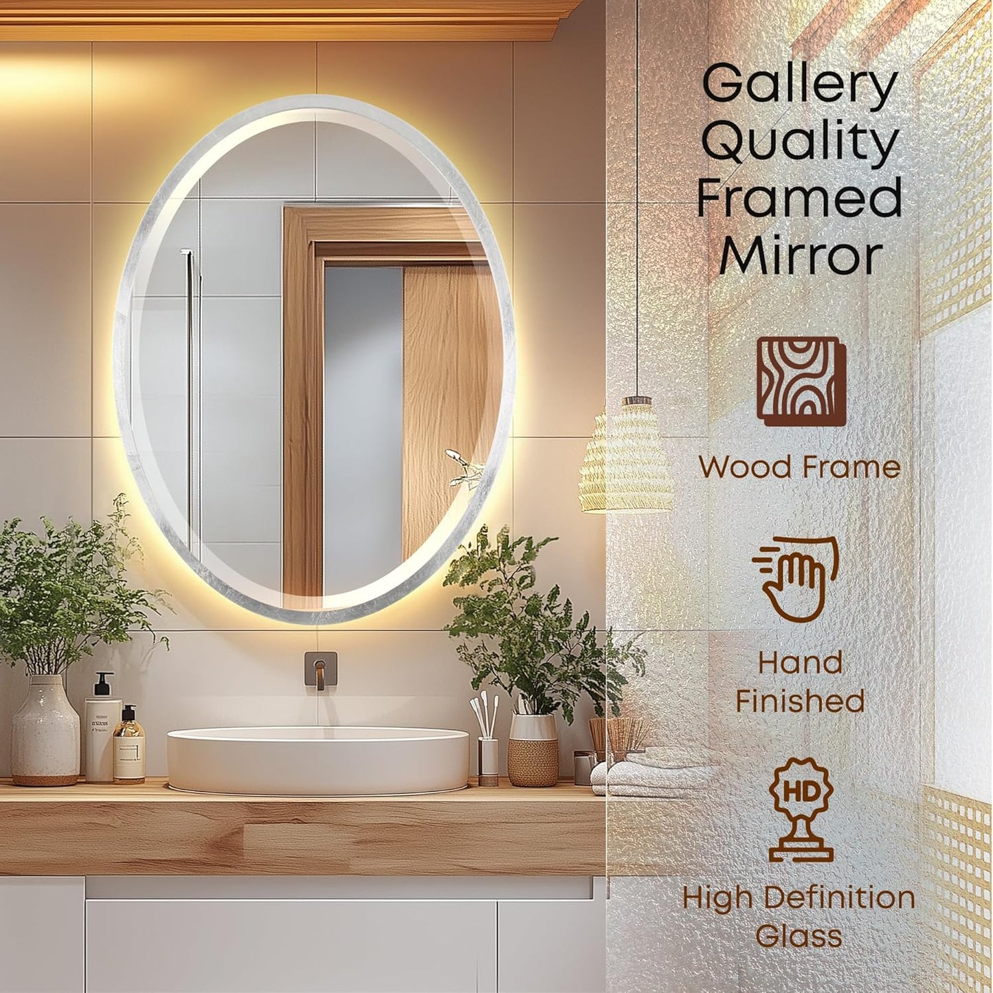 OVALCREST - Oval Wooden Beveled Wall Mirror for Home Decor, Bathroom, Vanity, Bedroom, Living Room, Hallway - London Style (Silver Leaf with Brown Antique) 17.1 x 21.1