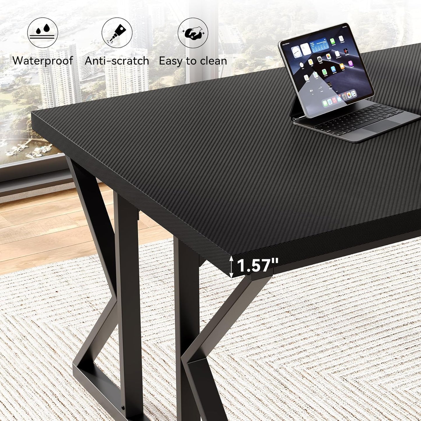 LITTLE TREE 78.7 Inch Large Executive Desk, Extra Long Computer Office Desk Workstation, Modern Simple Style Laptop Table, Sturdy Wooden Writing Workstation for Home Black