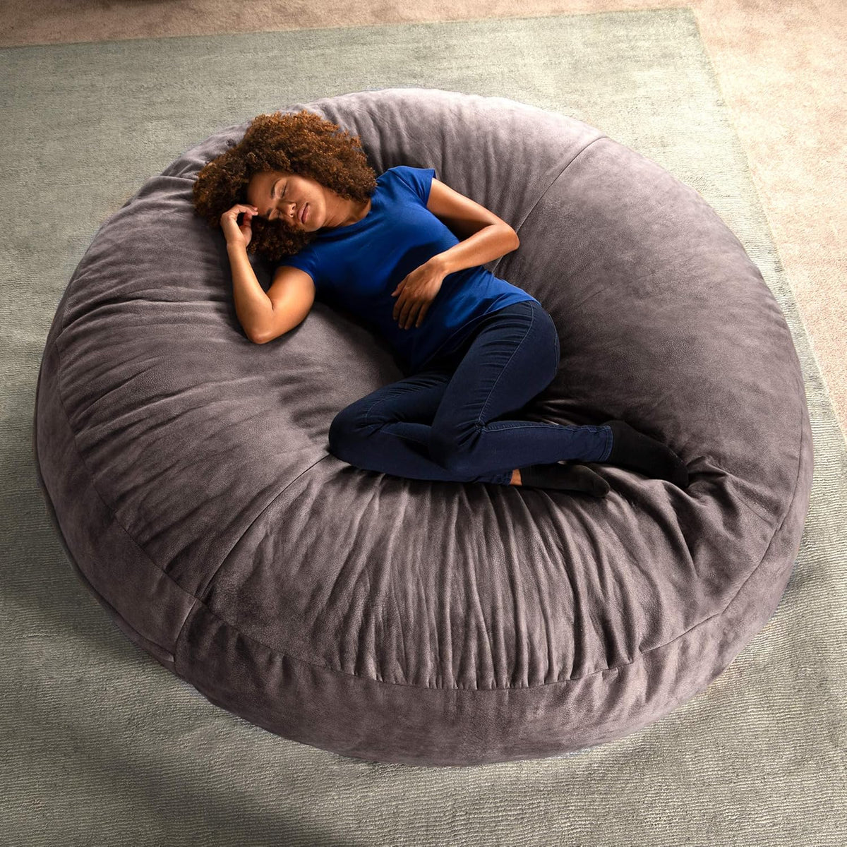 Jaxx 6 Foot Cocoon - 2-in-1 Convertible Bean Bag Bed & Large Bean Bag Chair for Adults - Padded Microvelvet, Pewter