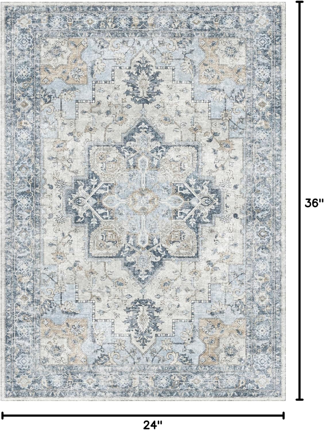 GENIMO Area Rug 2x3 Doormat, Machine Washable Low Pile Vintage Rugs, Small Lightweight Rug Entryway Indoor Mat for Entrance, Hallway, Kitchen and Corridor, Blue