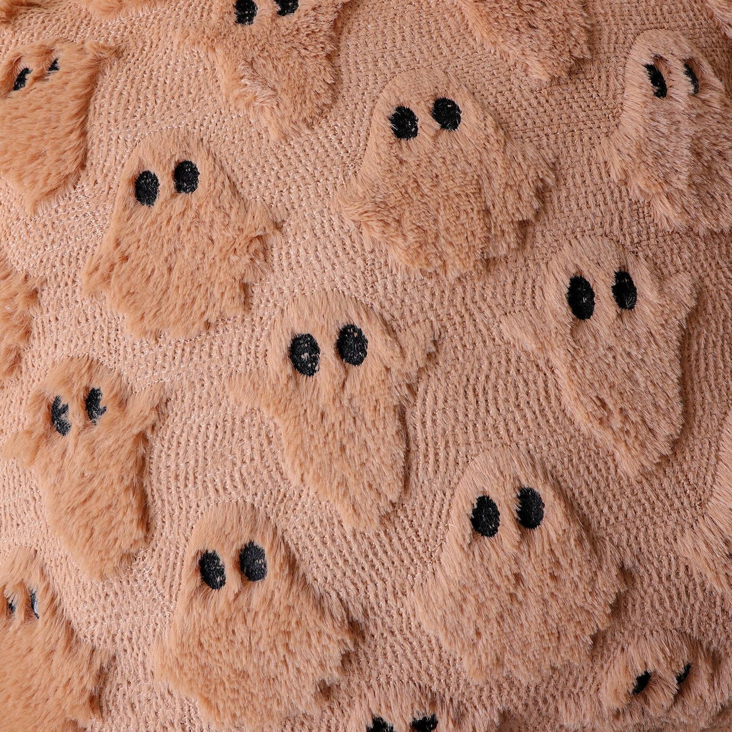 4TH Emotion Halloween Ghost Decorative Pillow Covers 20x20 Set of 2, Light Brown Soft Plush Faux Fur Farmhouse Throw Cushion Cases for Fall Autumn Holiday Home Decorations