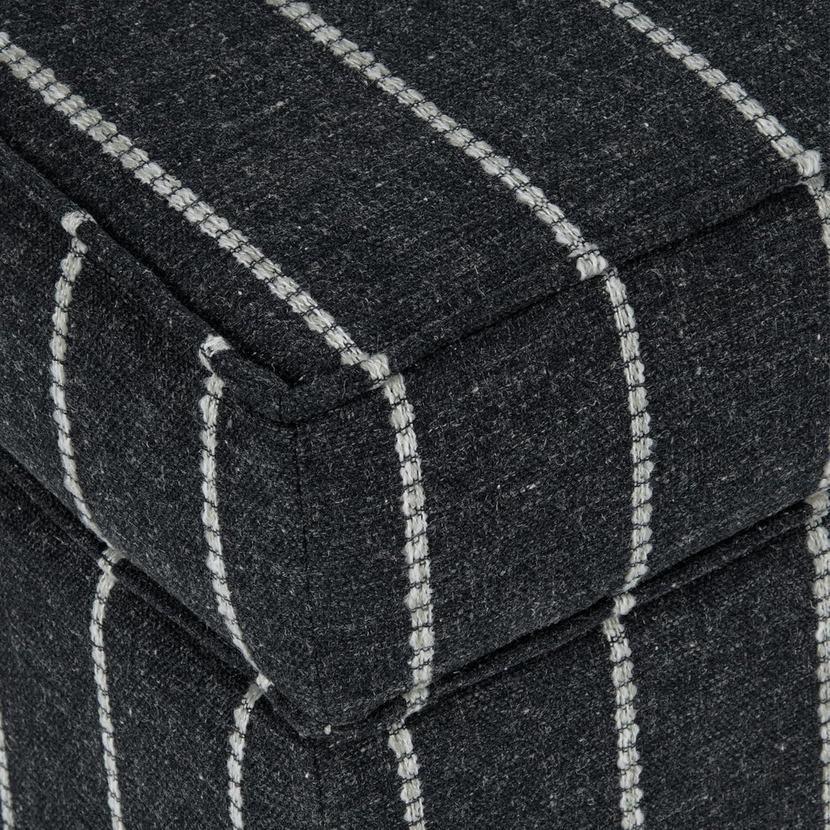 HomePop Home Decor |K7342-F2372 | Classic Square Storage Ottoman with Lift Off Lid- Black with Boucle Stripe