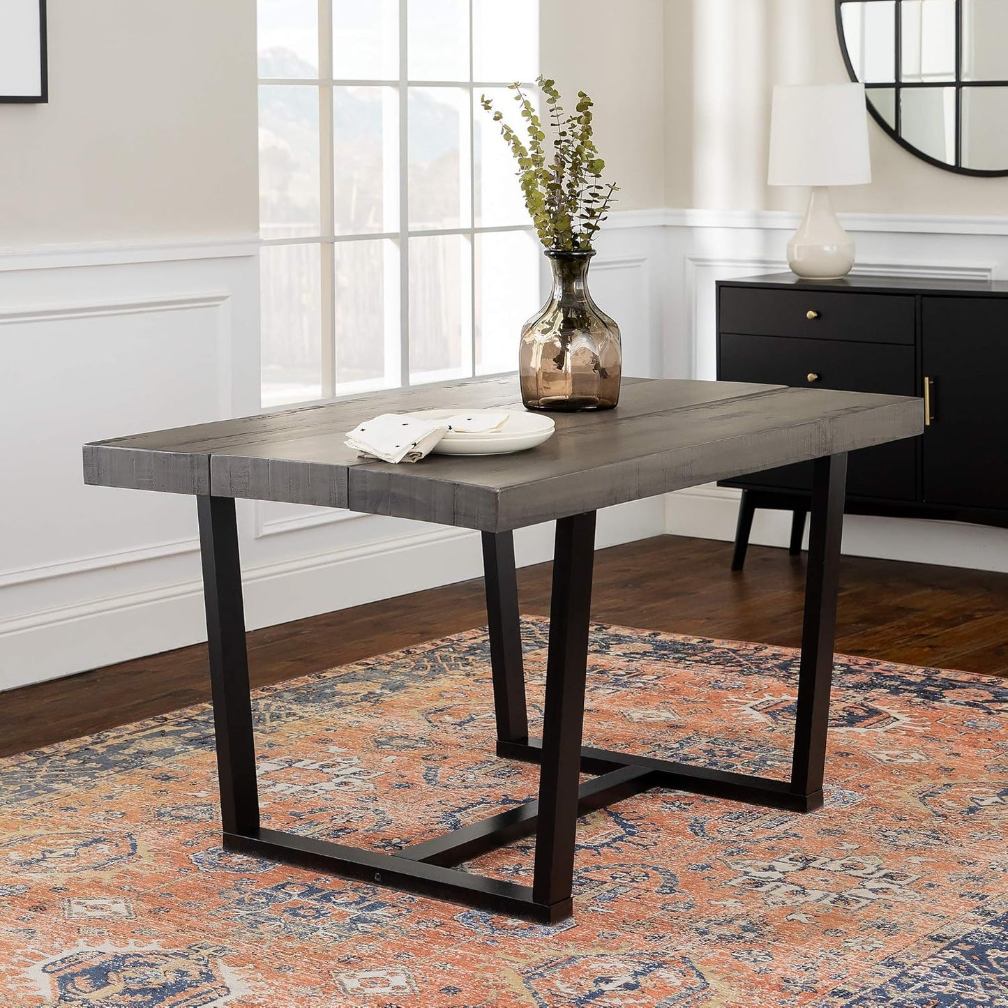 Walker Edison Andre Modern Solid Wood Dining Table, 52 Inch, Grey