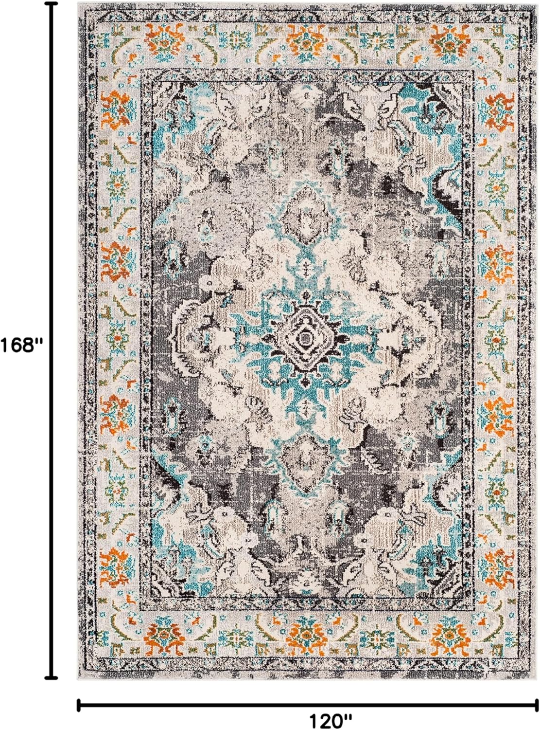 SAFAVIEH Monaco Collection Area Rug - 10' x 14', Grey & Light Blue, Boho Chic Medallion Distressed Design, Non-Shedding & Easy Care, Ideal for High Traffic Areas in Living Room, Bedroom (MNC243G)