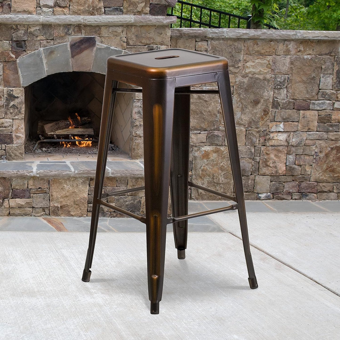 Flash Furniture Kai Commercial Grade 4 Pack 30" High Backless Distressed Copper Metal Indoor-Outdoor Barstool