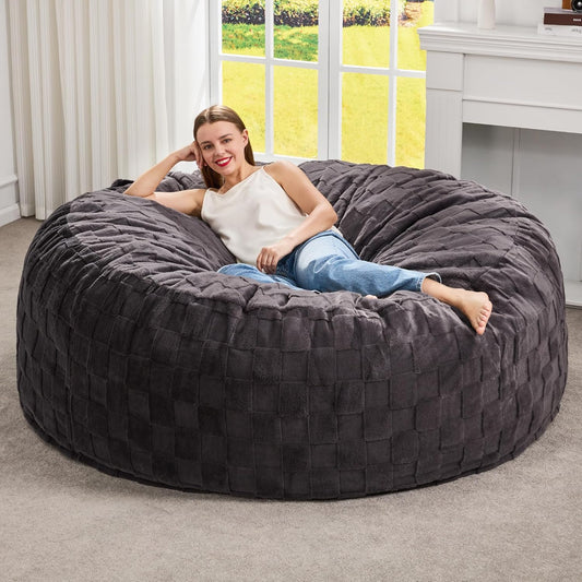 Hobestluk Bean Bag Chairs Beanbag Chair with Filler Adult Bean Bags with Fluffy Cover, Giant Bean Bag Chairs for Adults for Living Room, Bedroom (Dark Grey, 5FT - 50” x 50” x 24”)