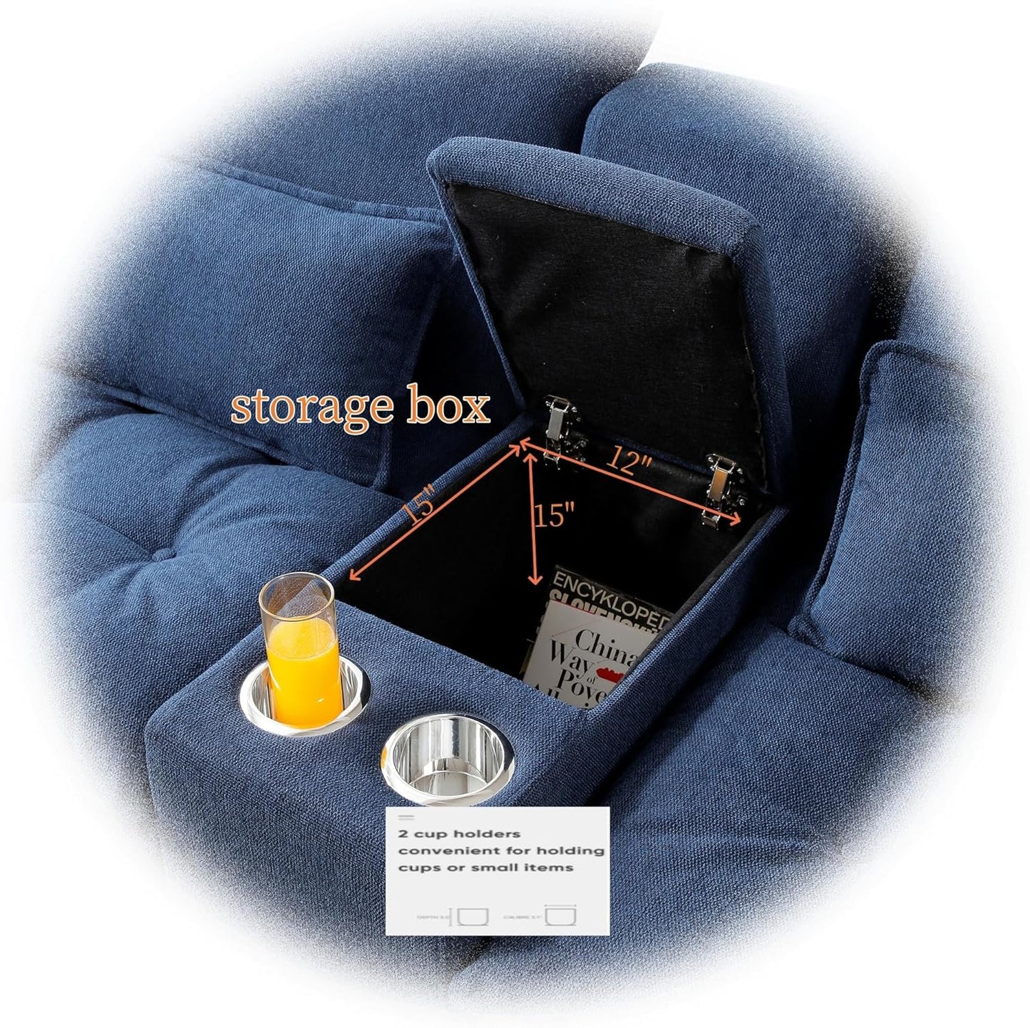 130" U-Shaped Sectional Sofa with Storage Console & Cup Holders, Upholstered 6 Seat Living Room Sleeper Couch Furniture Set w/Chaise, Cloud Cushion Couch for Home, Office, Apartment,Blue