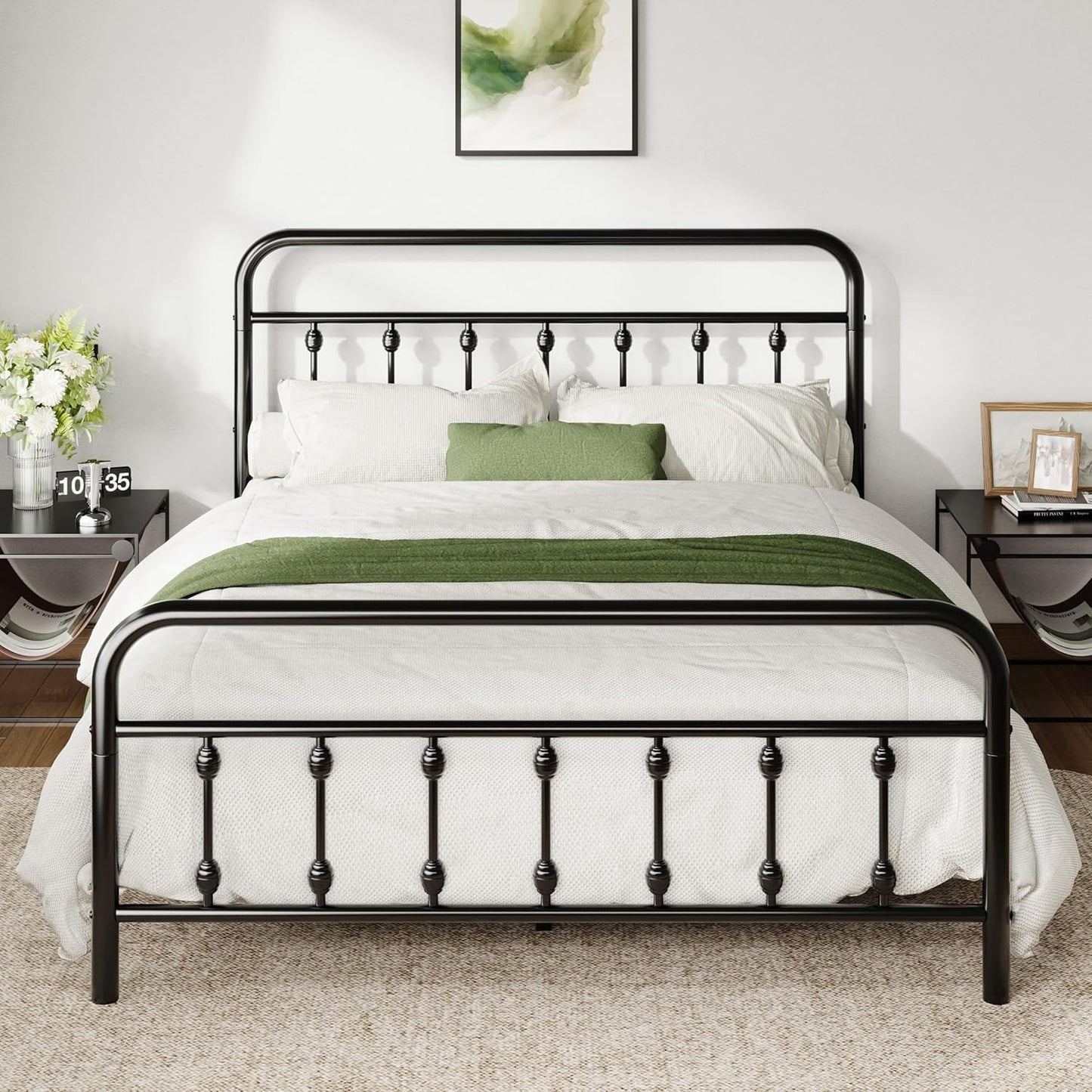 Allewie Queen Size Metal Platform Bed Frame with Victorian Style Iron-Art Headboard and Footboard, Easy Assembly, Under Bed Storage, No Box Spring Required, Black
