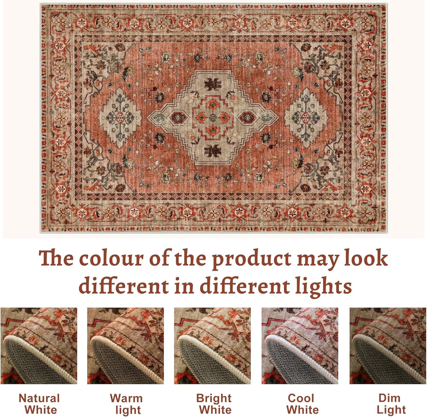 Tangsoo 2.6x8 Washable Runner Rug for Hallways, Non Slip Vintage Runner Rug, Soft Low Pile Long Rug Runner, Print Distressed Terracotta Carpet Runners for Kitchen Bedroom Entryway Bathroom Living Room