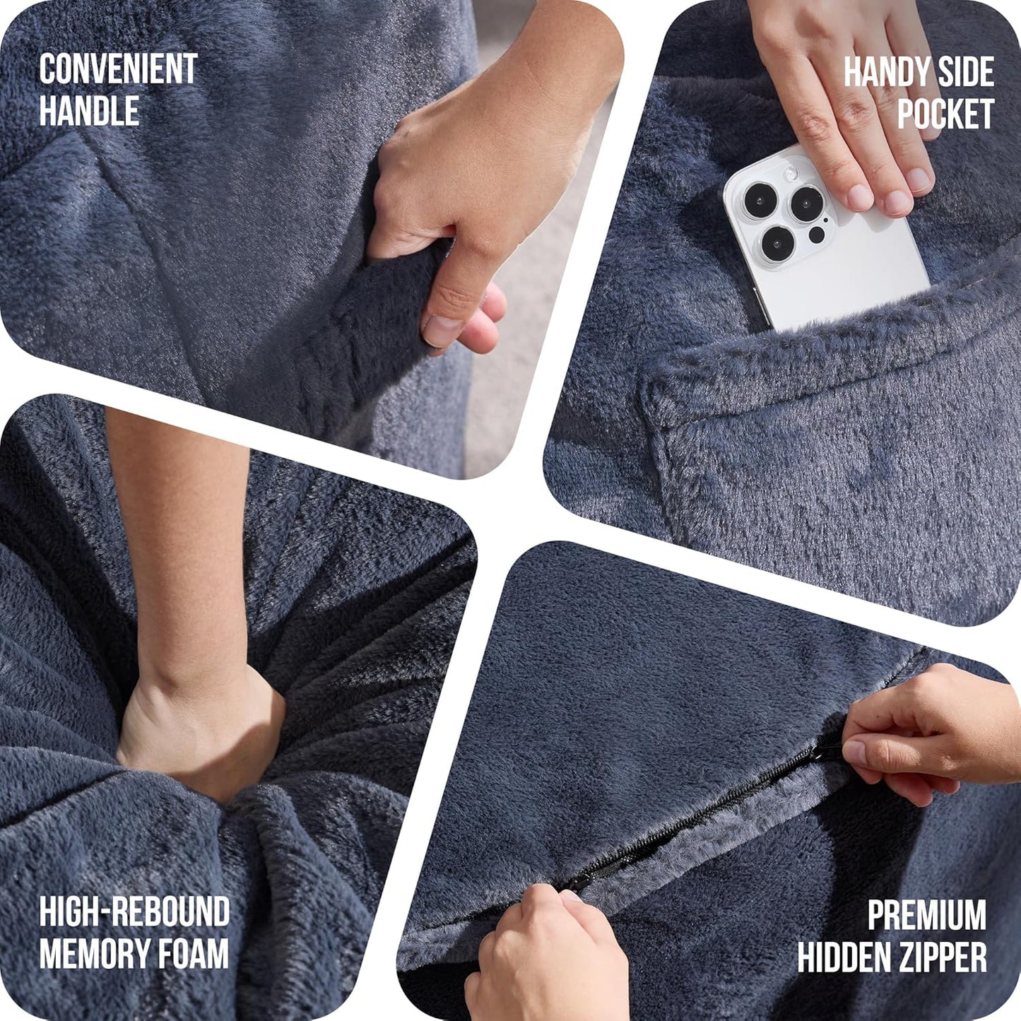 Hobestluk 5ft Bean Bag Chairs for Adults Large Beanbag Chair with Plush Faux Fur Cover Big Bean Bag Chair for Living Room Bedroom Dorm Office - Dark Grey (50” x 50” x 24”)