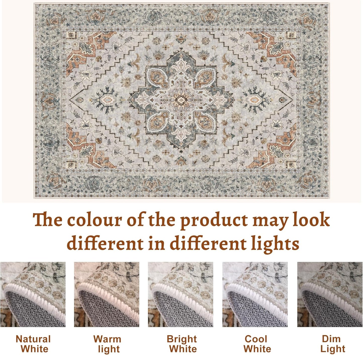 Tangsoo 5x7 Area Rug Washable Rug for Living Room, Vintage Indoor Non Slip Large Area Rugs, Print Distressed Taupe Carpet, Soft Low Pile Rug Foldable Floor Rugs for Bedroom Dining Room Dorm