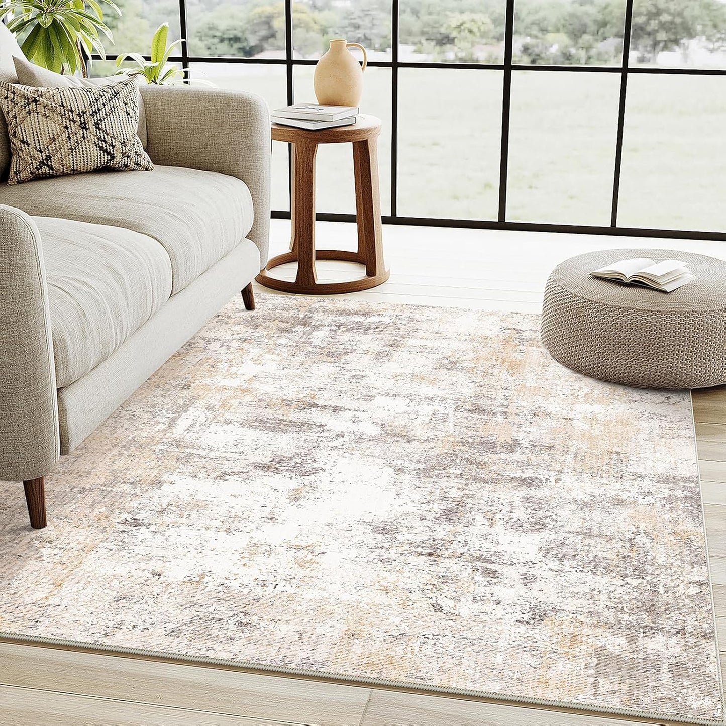 3x4 Washable Area Rug Beige Grey Neutral Abstract Entryway Kitchen Non Slip Low Pile Throw Rug Living Room Bedroom Indoor Doormat Small Soft Carpet for Entrance Bathroom