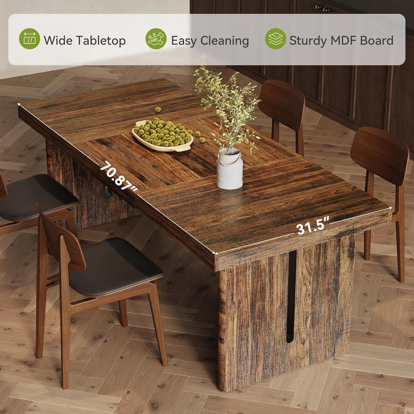 1Easylife 70.8-Inch Large Dining Table for 6-8, Farmhouse Rectangle Long Dinner Table for Dining Room, Kitchen, Living Room, Rustic Brown