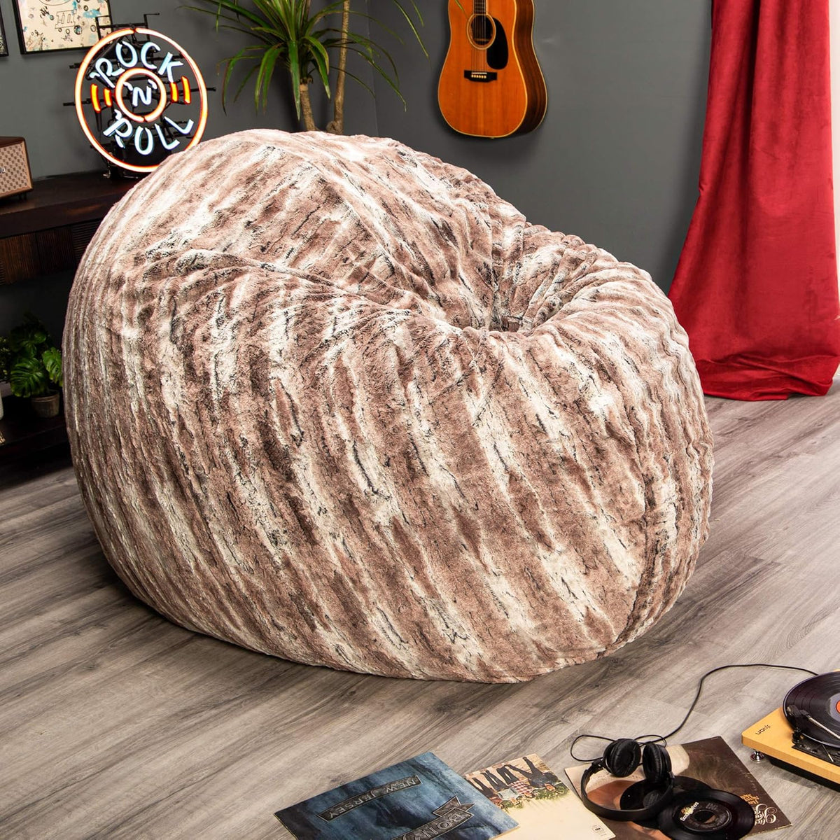 Jaxx 6 Foot Cocoon - 2-in-1 Convertible Bean Bag Bed & Large Bean Bag Chair for Adults, Premium Luxe Faux Fur - Mountain Fox