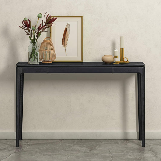 NTC Mingle Modern Wooden Rectangle Console Table with Hidden Drawer – Waterproof & Heat Resistant, Burnt Black