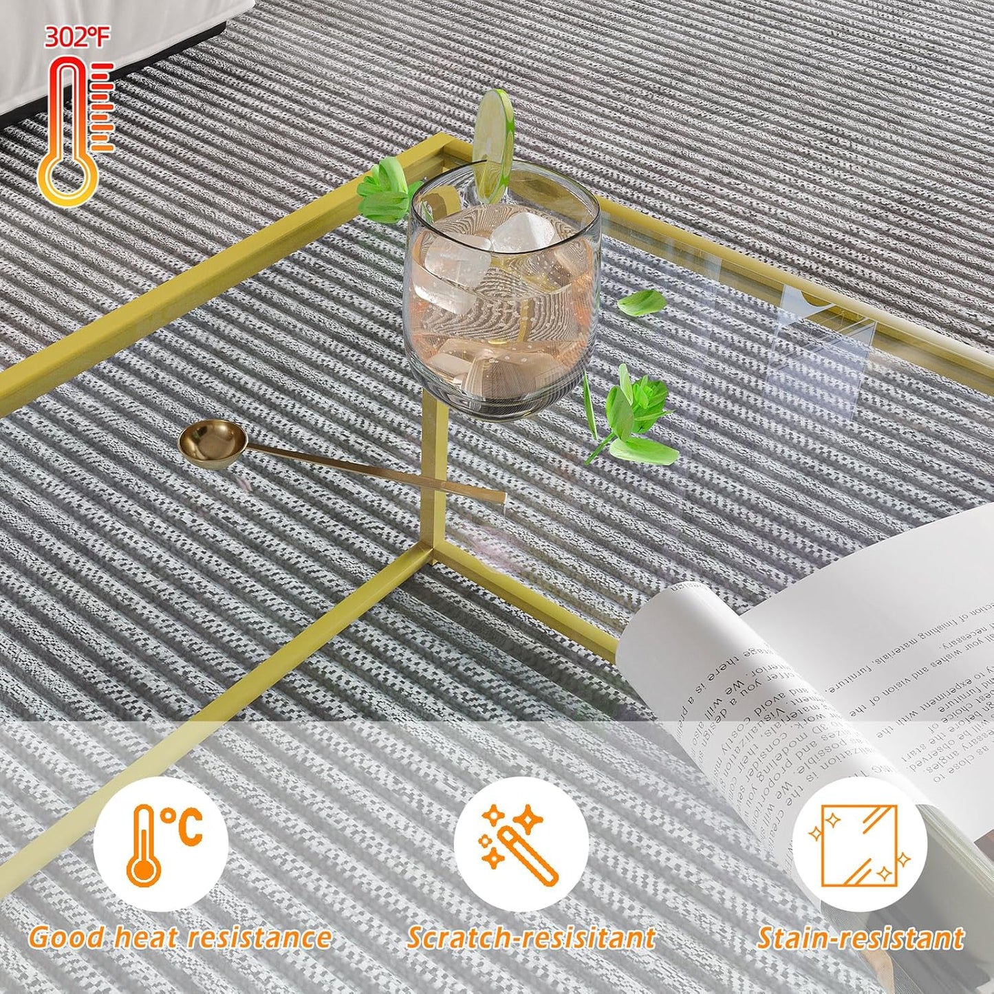 Glass Coffee Table Modern Center Table,Minimalist Coffee Table Sofa Side Tea Table for Living Room,Tempered Glass-top with Sturdy Metal Frame, Easy Assembly,26.4 x 26.4 x 15.7 Inches, Gold