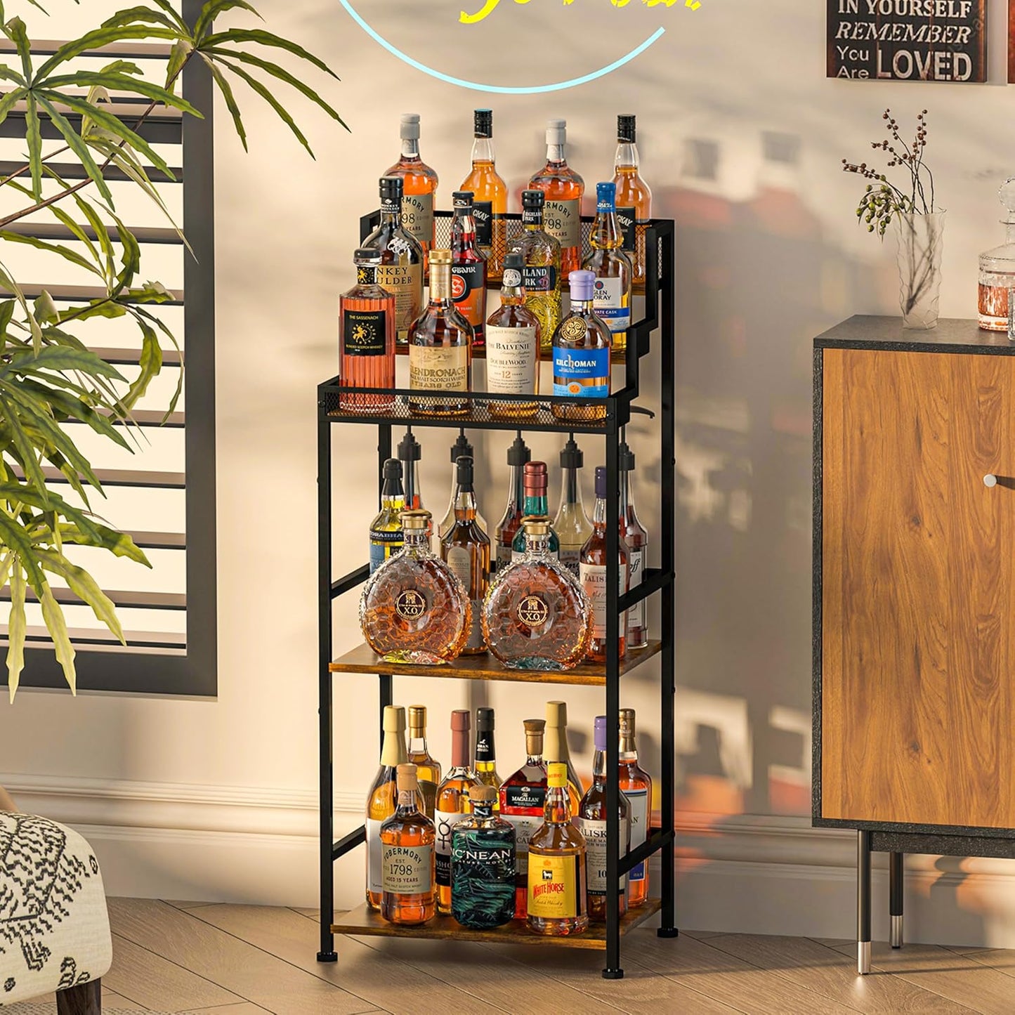 Trapezoidal Liquor Cabinet Bar for Home, Stepped Wine Rack Freestanding Floor, Corner Syrup & Whiskey Stand, Large-Capacity Alcohol Bottle Storage Display Shelf Living Room, Patent Pending