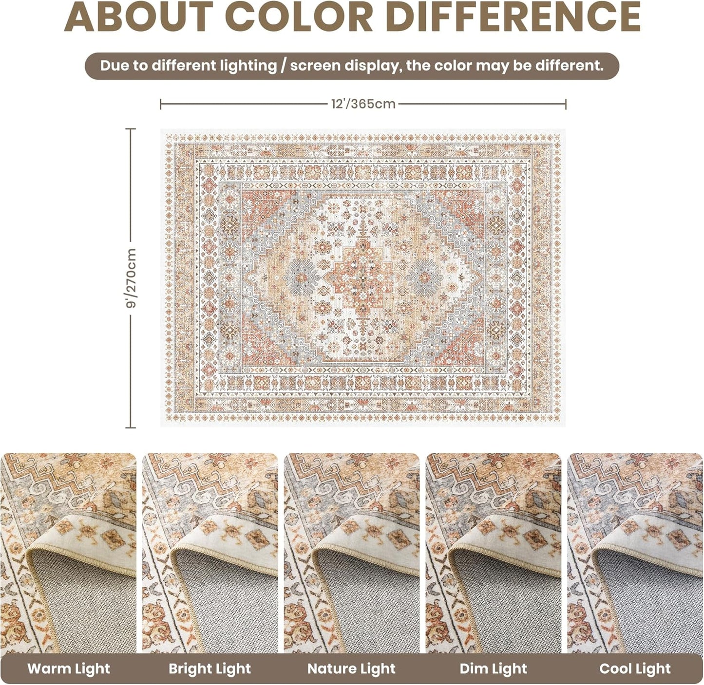 zesthome 9x12 Area Rugs,Stain Resistant Washable Rug,Ultra-Thin Rugs for Living Room,Bedroom,Non-Slip Backing Home Decor Large Area Rug (Orange,9'x12')