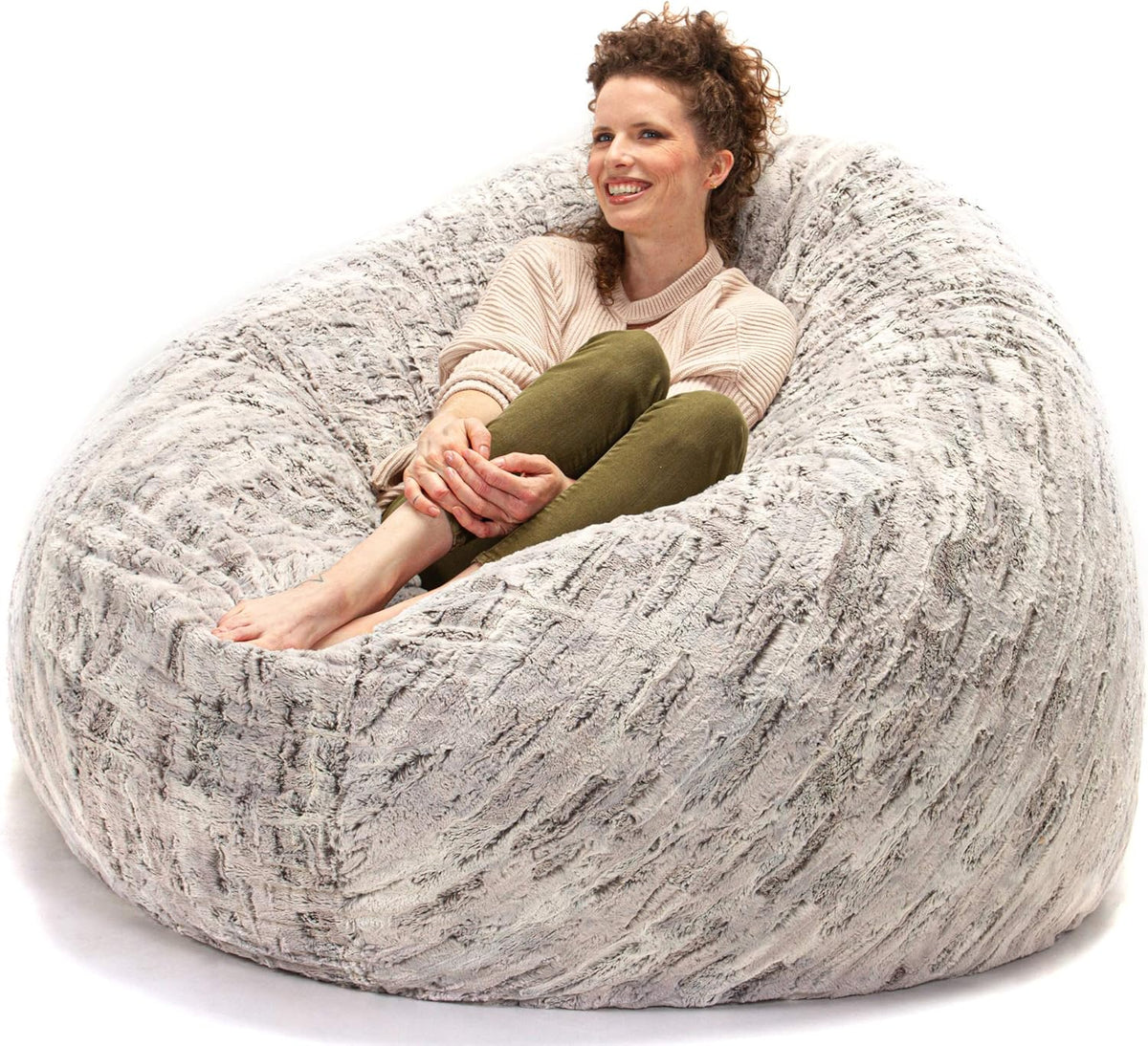 Jaxx 6 Foot Cocoon - 2-in-1 Convertible Bean Bag Bed & Large Bean Bag Chair for Adults, Premium Luxe Faux Fur - Silver Fox