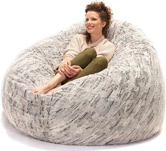 Jaxx 6 Foot Cocoon - 2-in-1 Convertible Bean Bag Bed & Large Bean Bag Chair for Adults, Premium Luxe Faux Fur - Silver Fox