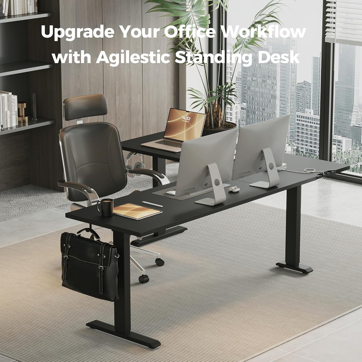 Agilestic 75 Inch L Shaped Standing Desk Adjustable Height, Corner Standing Desk, Sit Stand Up Computer Table, Splice Board, Black