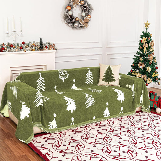 MYSKY HOME 71"X118" Loveseat Christmas Couch Cover, Sectional Sofa Covers Sofa Slipcover for 2 Cushion Couch, L Shape Couch Covers for Dogs, Kids, Washable Sofa Blanket, Furniture Protector, Green