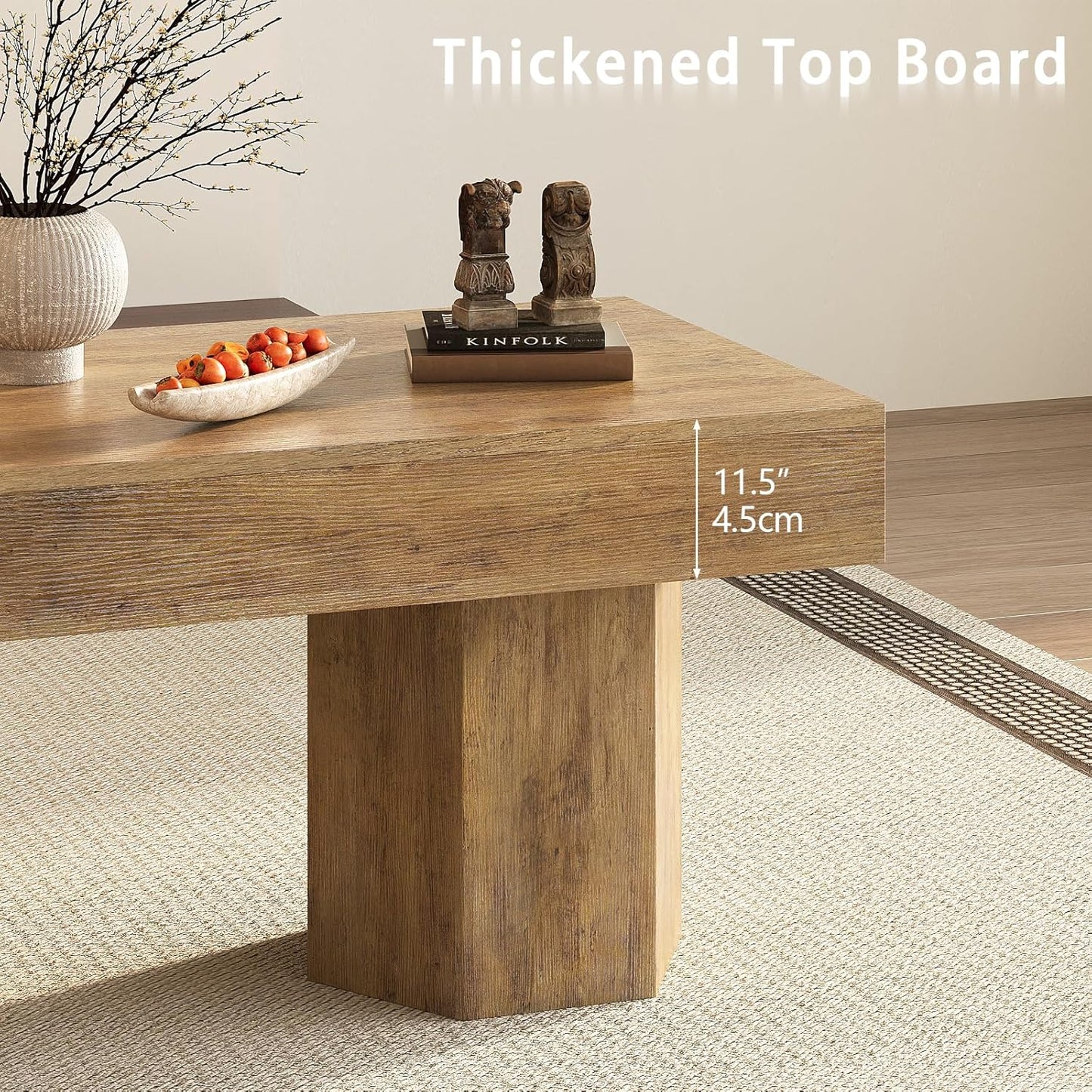 GiftGo Coffee Table Mid Century Modern Center Living Room Table Farmhouse Wooden Rectangle Cocktail Tea Table for Office (Light Brown, L-39.37)